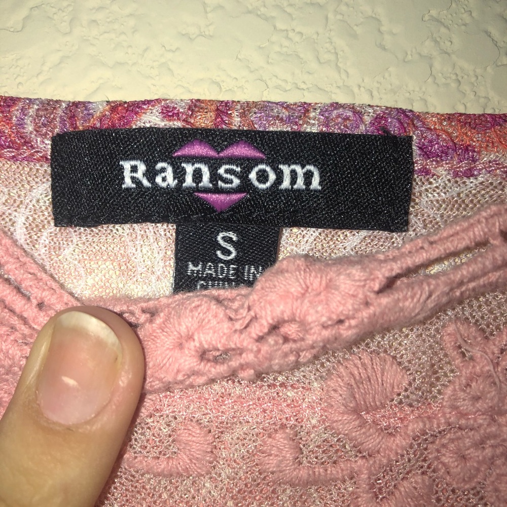 Pink Lacey Ransom top off shoulder